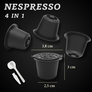 Багаторазові капсули для кавомашин Nespresso (4 шт, чорні, з ложечкою та щіточкою) 5007 фото