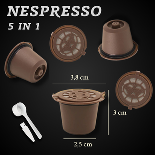 Багаторазові капсули для кавомашин Nespresso (5 шт, коричневі, з ложечкою та щіточкою) 5011 фото
