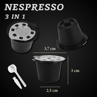 Багаторазові капсули для кавомашин Nespresso (3 шт, чорні, з ложечкою та щіточкою) 5013 фото