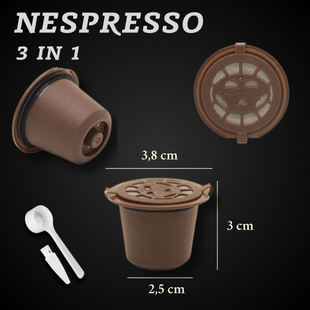 Багаторазові капсули для Nespresso (3 шт, коричневі, ложечка та щіточка) 5014 фото