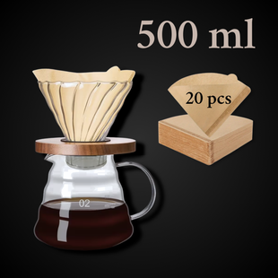 Стеклянный пуровер V60 для кофе (500 мл) с воронкой и 20 фильтрами 4031 фото