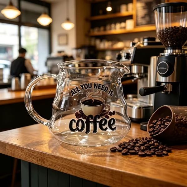 Скляний сервер &laquo;All You Need Is Coffee&raquo; 600 мл для пуроверу  з оригінальним принтом 4092 фото
